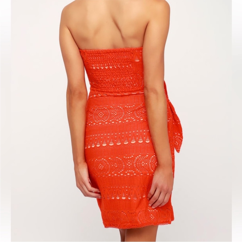 Free People Oceanside Coral Red Strapless Crochet Lace Dress Size Small - Picture 7 of 13